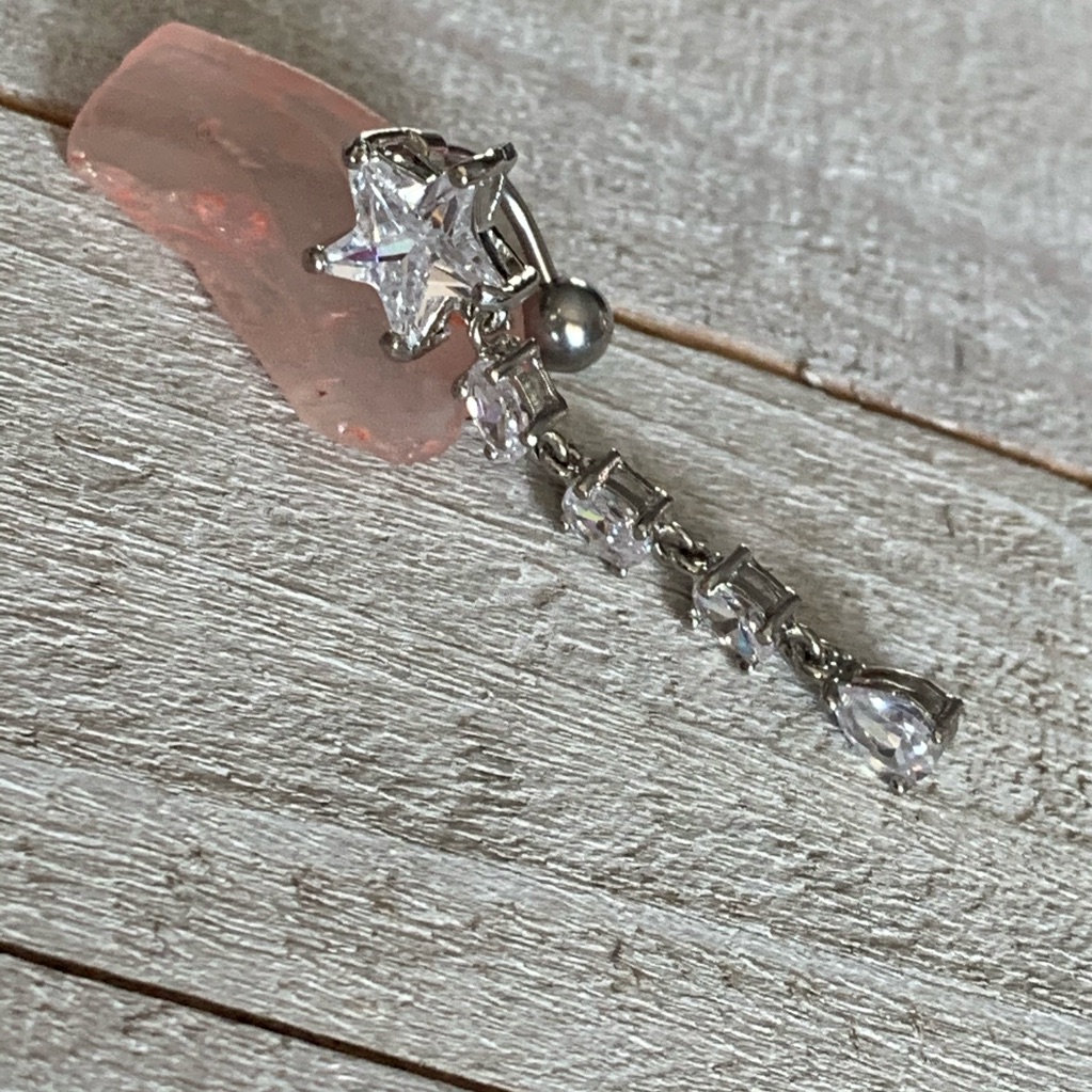 Clear Gem Star Reverse Dangle Navel Ring 16 Gauge Belly Button Ring